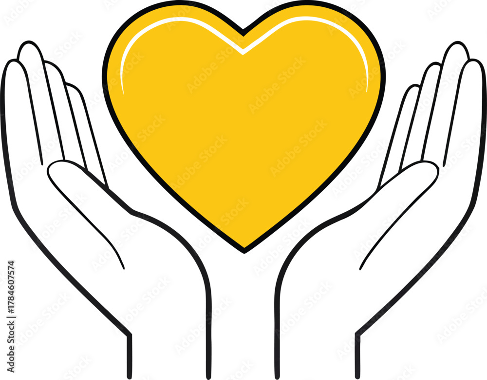 Obraz premium Hand Drawn Hands Holding a Glowing Heart Illustration, Love