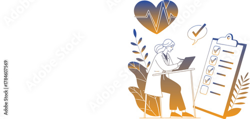 Doctor reviewing medical chart with heart and pulse line healthcare patient