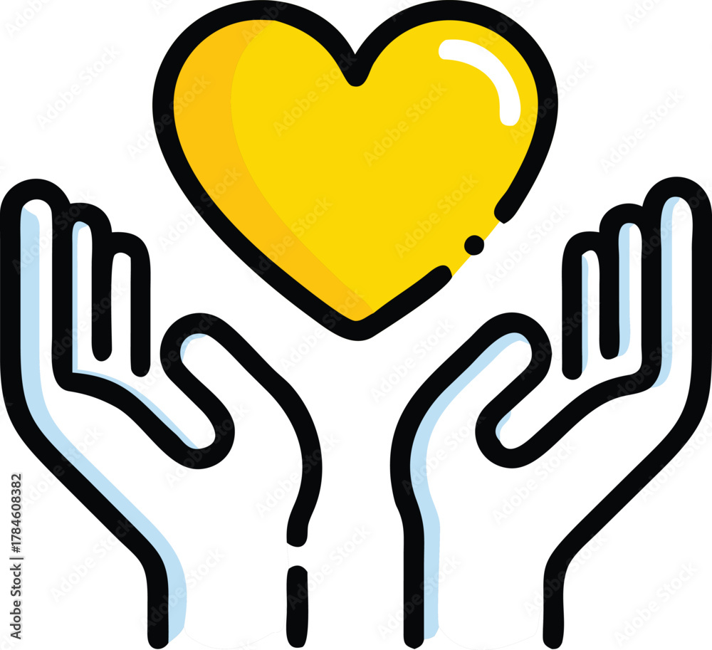 Obraz premium Line Art Open Hands Heart Concept Isolated Vector Design