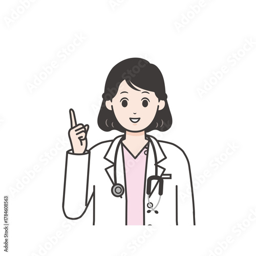 指さしで説明する女性医師のイラスト