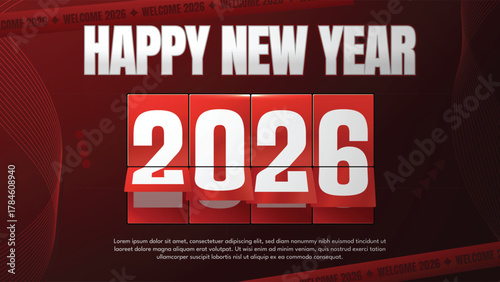 Happy New Year 2026 Flip Calendar Background. Perfect for celebration banners, holiday greetings, festive posters, or digital marketing visuals welcoming the new year.