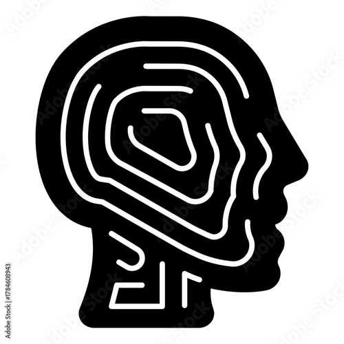Labyrinth of human shape solid icon, osint analytics concept. Vector graphics. Human head with maze puzzle sign on white background, style icon mobile or web design.