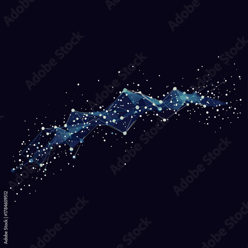Abstract blue polygonal network with connected nodes and dots on dark background representing digital data and technological connections vector illustration
