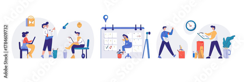 Team collaboration planning calendar project timeline deadline scheduling business people working together flat vector illustration