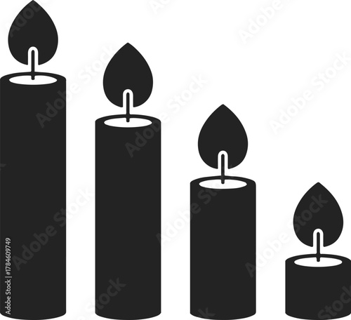 Candles silhouette vector icon set gradually decreasing size