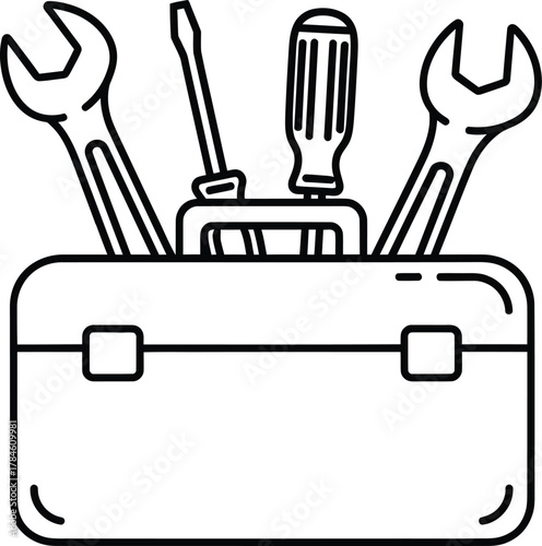 Toolbox with tools outline vector illustration repair maintenance kit eps silhouette
