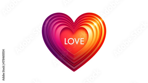 Radiant Layers of Love: A vibrant depiction of layered hearts, radiating warmth and affection, with the word LOVE elegantly nestled in the center.
