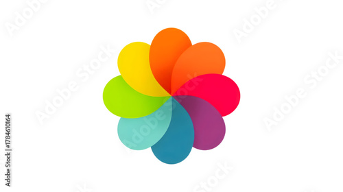 Abstract Rainbow Flower: A vibrant, abstract flower composed of colorful petals radiating outwards, creating a visual symphony of hues and shapes, symbolizing growth and creativity.