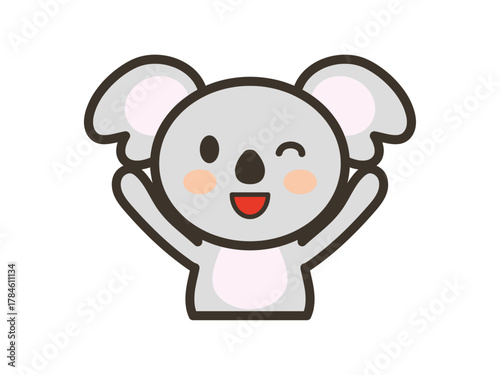バンザイして喜ぶかわいいコアラの上半身イラスト