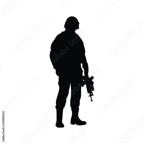 Silhouette of Armed Soldiers. Military Team Vector Illustration of Army Force and Defense Concept