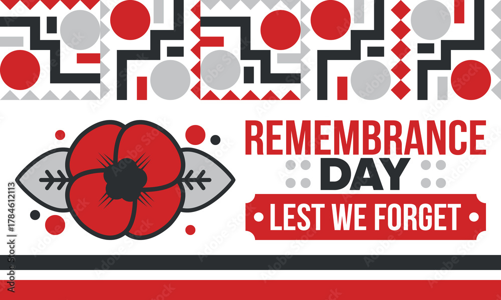 Obraz premium Remembrance Day. Lest we Forget. Remembrance poppy. Poppy day. Memorial day observed in Commonwealth member states to honour armed forces members who have died in the line of duty. Red poppy. Vector