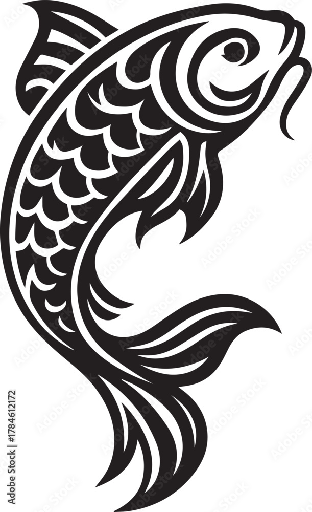 Fototapeta premium Tribal tattoo design of a koi fish representing luck and determination.