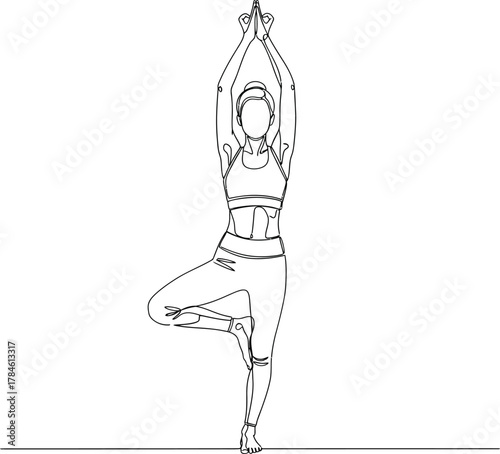 Tree pose yoga illustration continuous line drawing vector graphic art eps silhouette