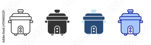 Rice Cooker Icon Set. Designed In Multi Style