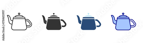 Teapot Icon Set. Designed In Multi Style