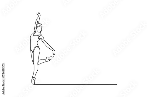 Continuous one line drawing of Ballet dancer. Single line drawing illustration of Female ballet dancer. Professional ballerina dancing ballet concept vector art. Doodle line illustration.