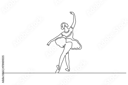 Continuous one line drawing of Ballet dancer. Single line drawing illustration of Female ballet dancer. Professional ballerina dancing ballet concept vector art. Doodle line illustration.