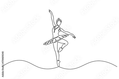 Continuous one line drawing of Ballet dancer. Single line drawing illustration of Female ballet dancer. Professional ballerina dancing ballet concept vector art. Doodle line illustration.