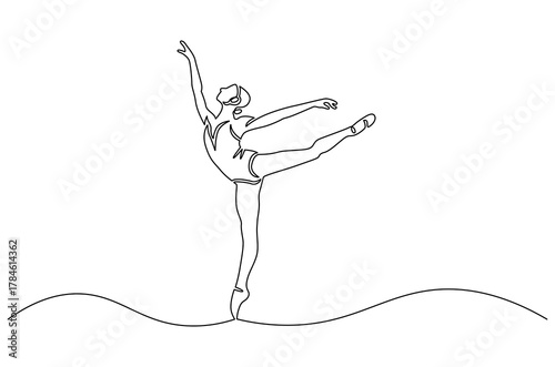 Continuous one line drawing of Ballet dancer. Single line drawing illustration of Female ballet dancer. Professional ballerina dancing ballet concept vector art. Doodle line illustration.