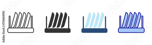 Dish Rack Icon Set. Designed In Multi Style