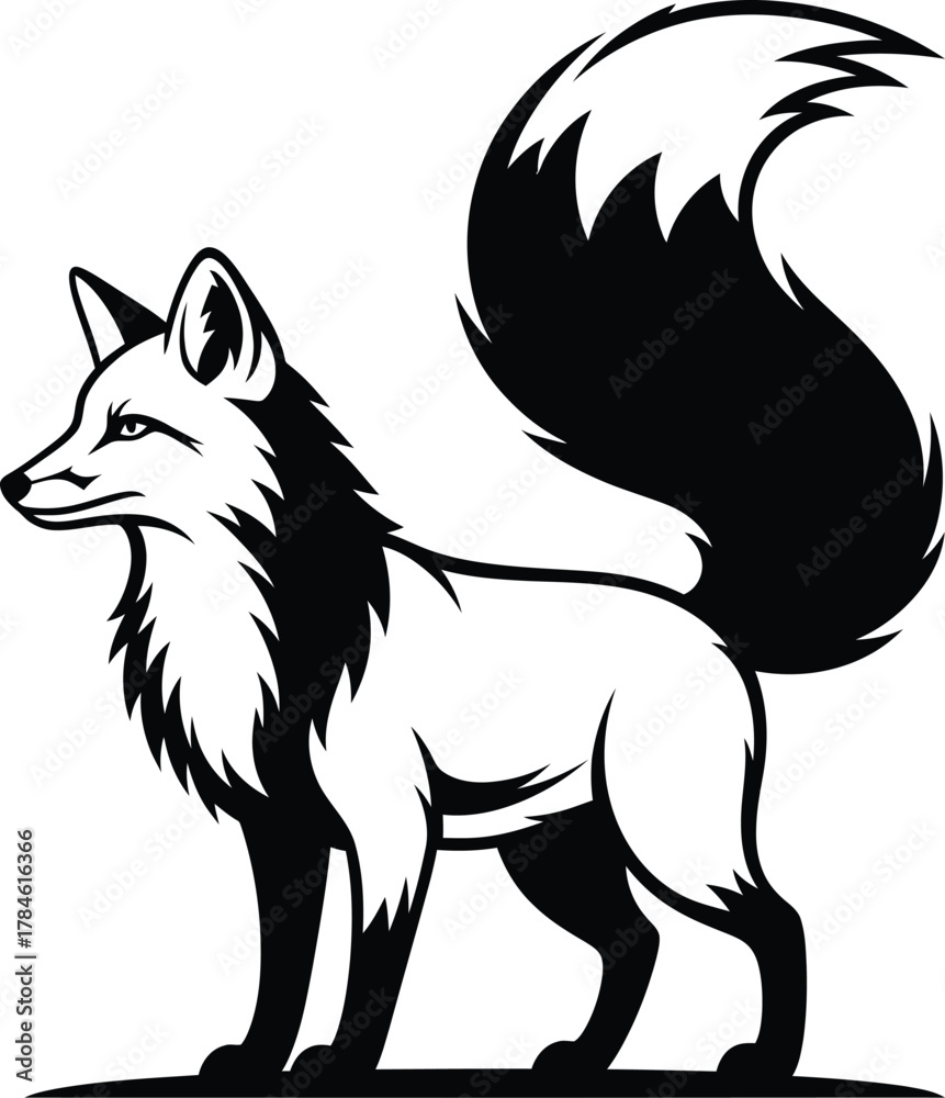 Obraz premium Fox vector illustration black and white wildlife animal design graphic eps silhouette