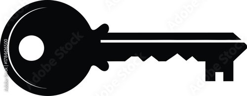 Black silhouette of a classic metal key on a white background.