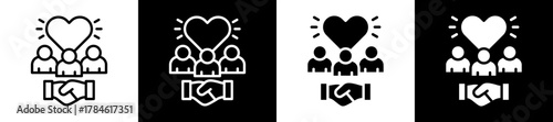Client Relationships Icon Set In Black And White Filled Style Collection