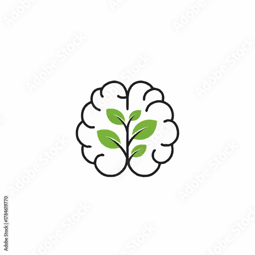 Brain with Plant - Growth and Mental Wellness Concept.
