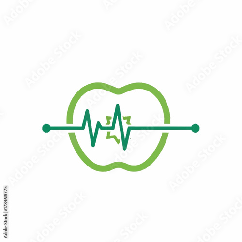 Green Apple Heartbeat Pulse Line Logo Design.