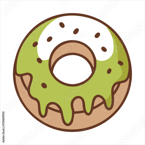 Green Iced Donut with Sprinkles on Top Isolated on White Background is Ready to Serve for Dessert