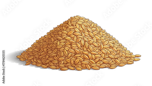 A pile of golden oat grains on a white background