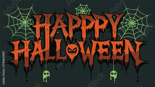 Spooky Halloween text surrounded by an intricate spider web, perfect for festive decorations or invitations..eps