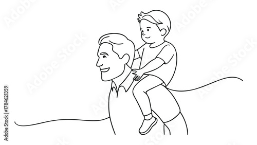 Continuous line drawing depicting a father and son sharing a moment together, emphasizing their bond and connection..eps