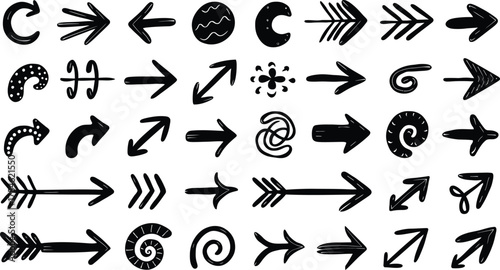 Hand Drawn Arrow Vector Set, Doodle Direction Icons Collection