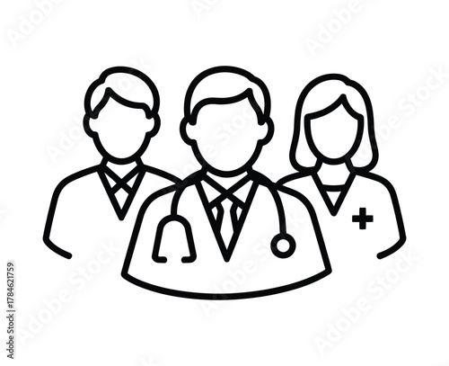 Medical Healthcare Team Outline Icon | Group of Doctor and Nurse Personnel Vector