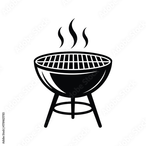 Outdoor Barbecue Grill Silhouette with Smoke | BBQ Cookout Party Vector