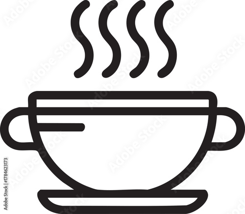 Hot soup bowl vector icon: steaming food illustration eps silhouette