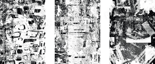 Set of Intersected and merged grunge transparent texture vector overlay with rough halftone noise for modern design, posters and digital layouts. Combined and mixed layered background for  design.