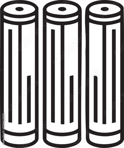 Vector image of three cylindrical objects with vertical lines eps silhouette
