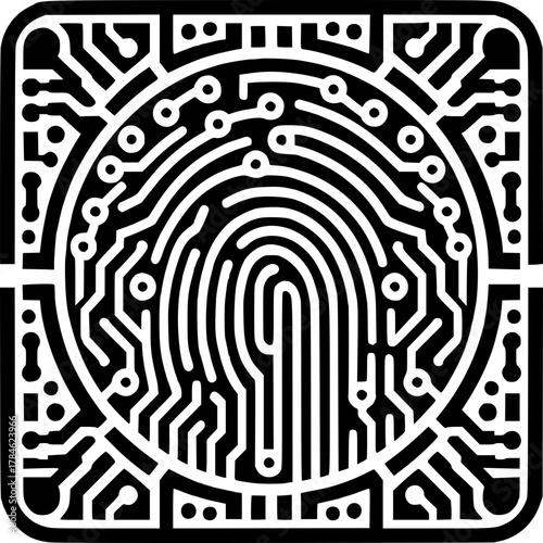 Digital Fingerprint Security: A sleek digital fingerprint design symbolizing secure access and advanced authentication. Depicting the core of data protection, secure access and verification.