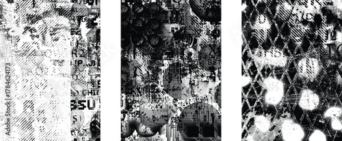 Set of Intersected and merged grunge transparent texture vector overlay with rough halftone noise for modern design, posters and digital layouts. Combined and mixed layered background for  design.