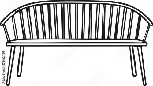 Black and white vector illustration of a wooden bench eps silhouette