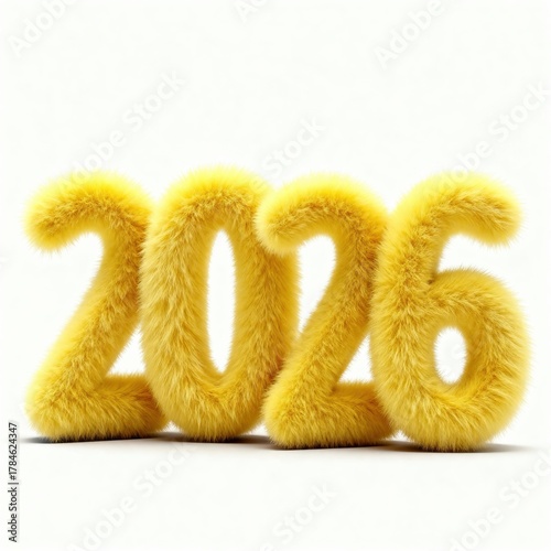 Fluffy golden 2026 numbers in a soft 3D style — bright, cheerful, and full of new year energy.، power Ai