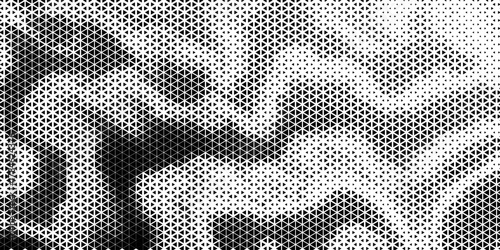 Triangular Halftone Texture Retro wave Vector Geometric Technology Abstract Background. Half Tone Triangles Retro Colored Pattern. Minimal 80s Style Dynamic Tech Structure Wallpaper