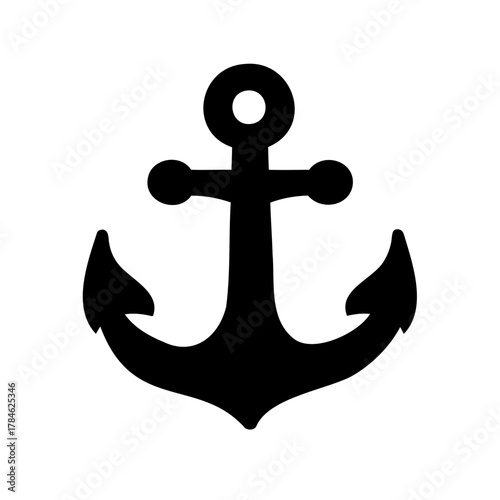 Simple Black Anchor Silhouette Against a White Background, Maritime Theme