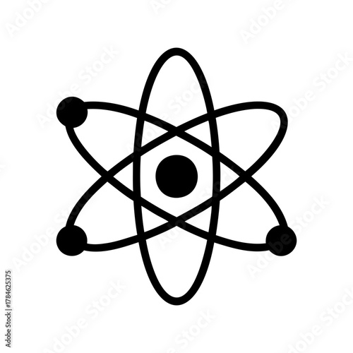 Simple black outline of an atom displaying electrons orbiting a nucleus