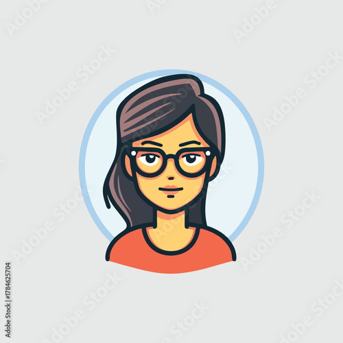 A cartoon illustration of a woman with dark hair and glasses, depicted as an avatar in a modern flat design style.