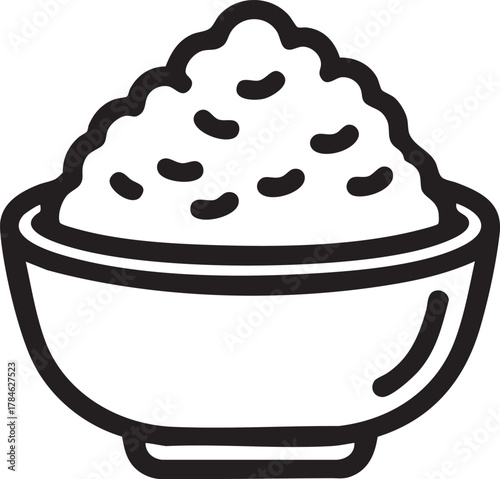 Bowl of rice vector illustration: simple outline icon for food and asian cuisine eps silhouette