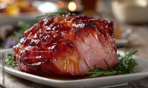Honey glazed ham meat at Christmas