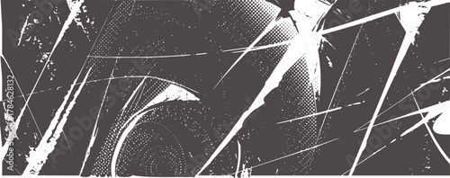 Abstract monochrome graphic with sharp lines and dots